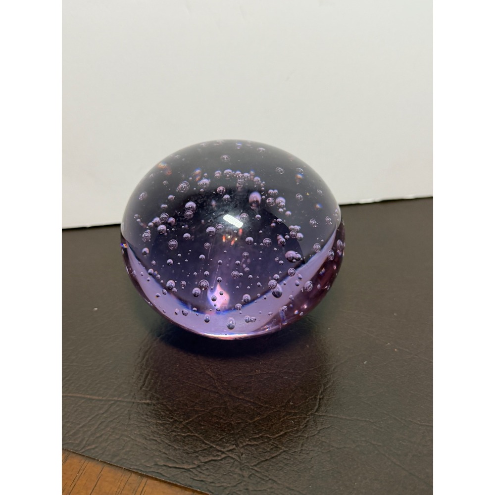 Vintage Purple Controlled Bubble Art Glass Paperweight Sphere 3 Inch